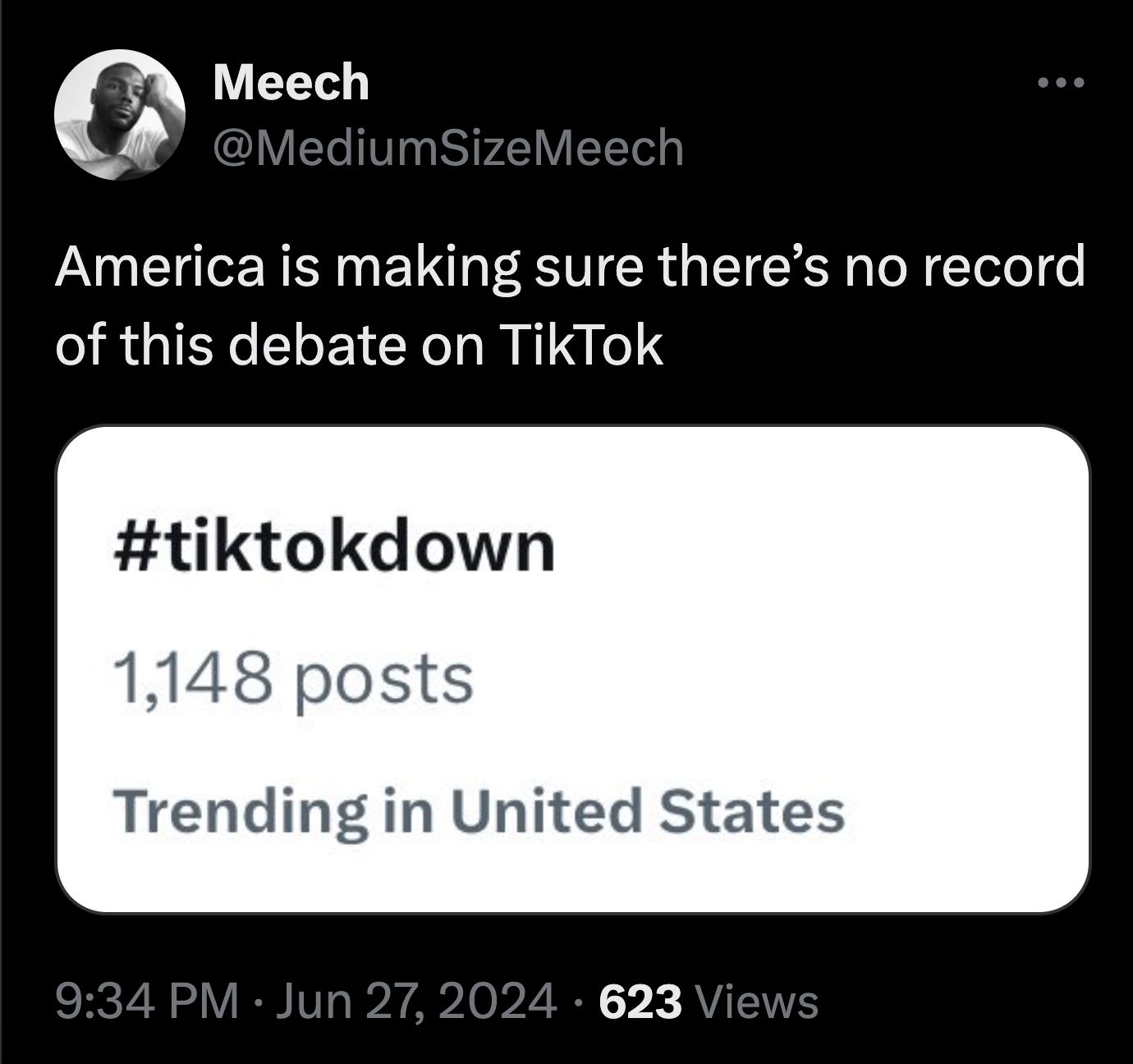 screenshot - Meech America is making sure there's no record of this debate on TikTok 1,148 posts Trending in United States 623 Views